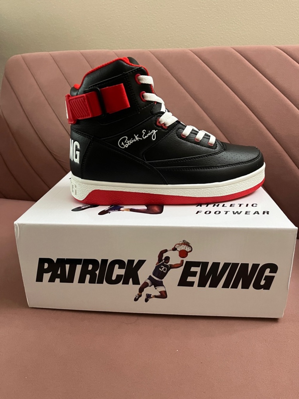Patrick Ewing Women’s High-Top Athletic Shoes in Black/Red